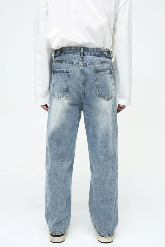 Men's Washed Straight-Leg Jeans - Harajuku Style