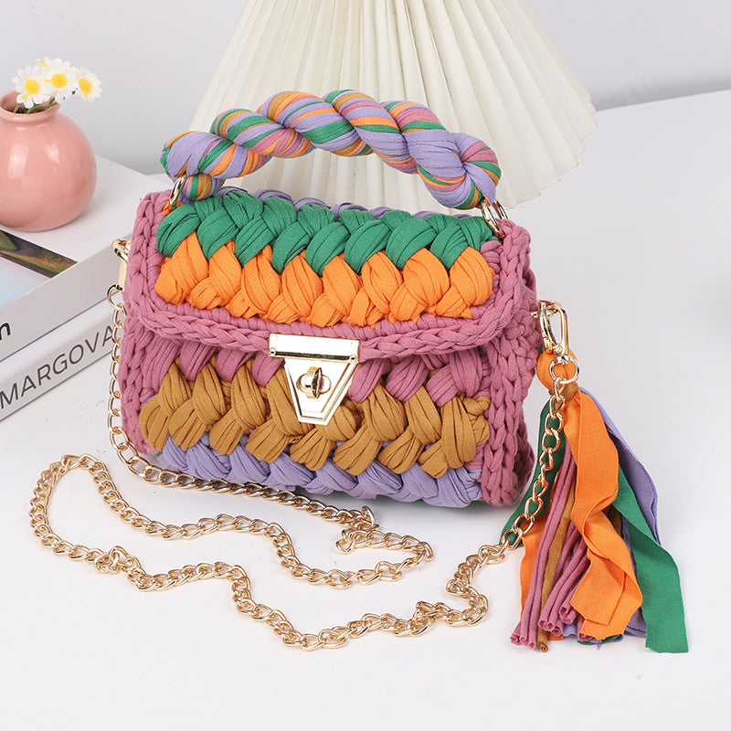 Harajuku Chic Hand-Woven Crossbody Bag with Chain