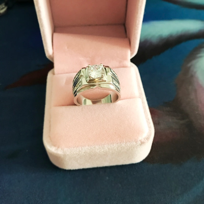 Men's Original Solid 925 Silver Engagement Ring with Cubic Zirconia