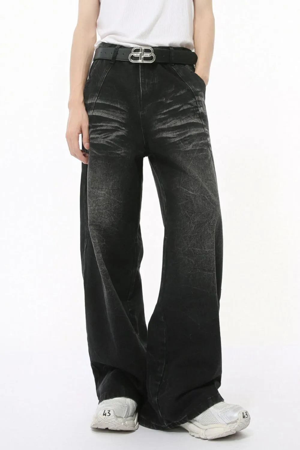 Washed Cat Whiskered Wide Leg Jeans - Harajuku Style