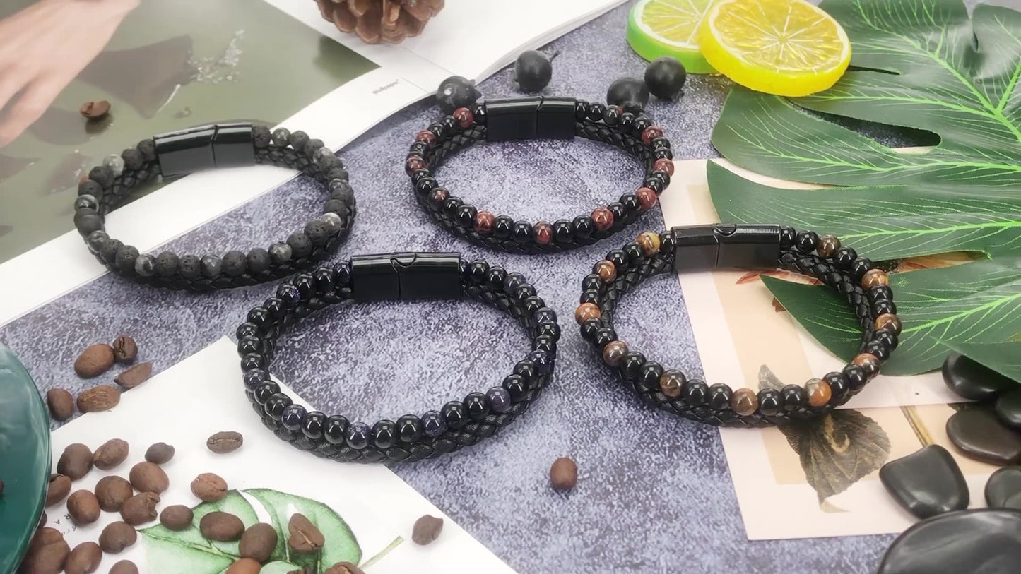 Volcanic Tiger Eye Beaded Bracelet - Harajuku Style