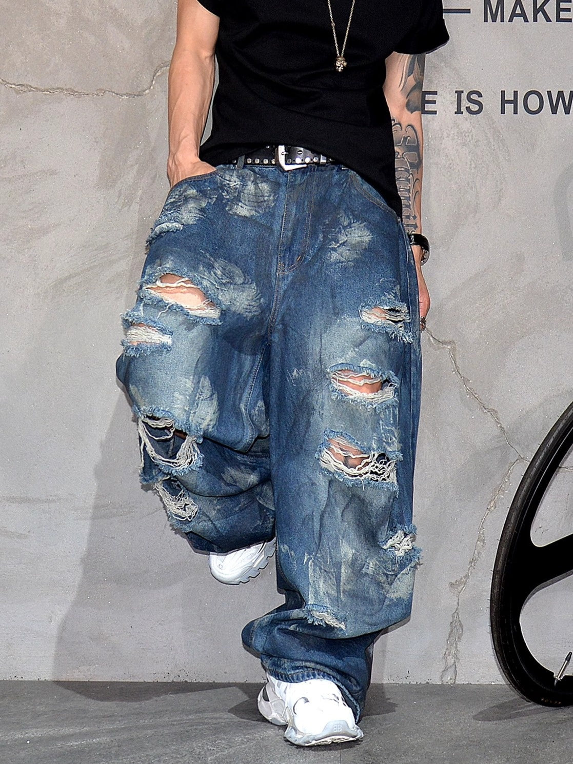 Retro Distressed Wide Leg Loose Jeans for Harajuku Style