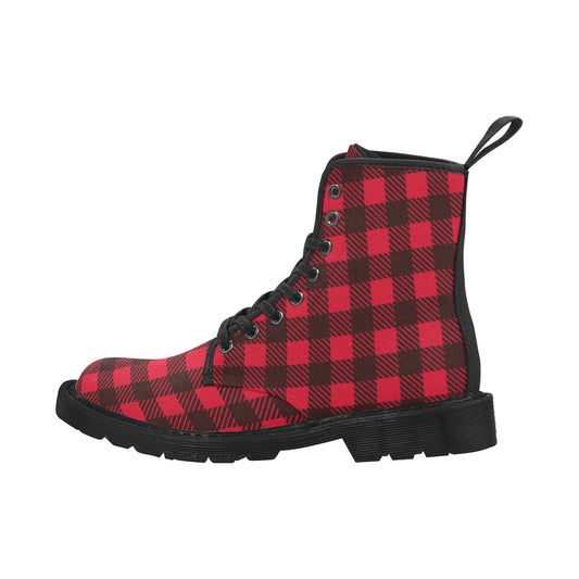 Red/Black Plaid Lumberjack Checkered Men's Lace Up Canvas Boots