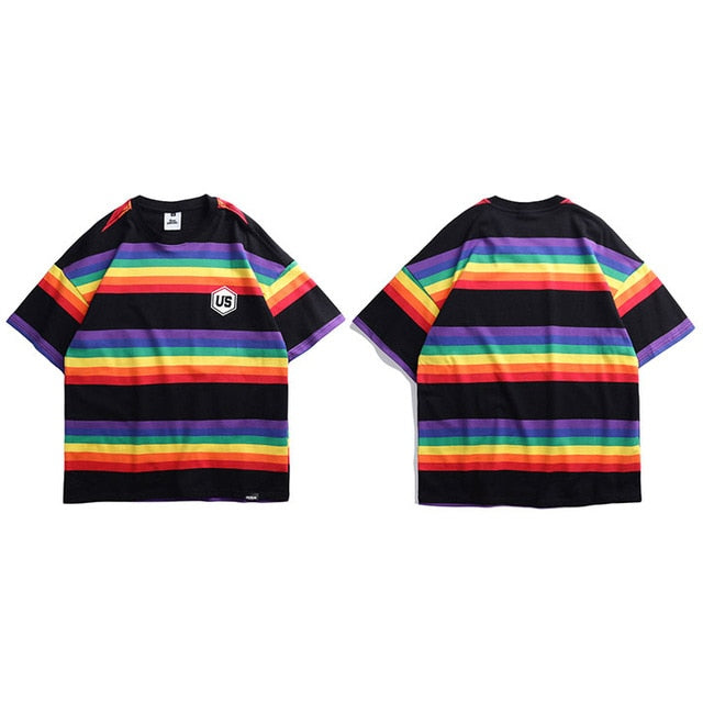 Harajuku Rainbow Striped Hip Hop T-Shirt