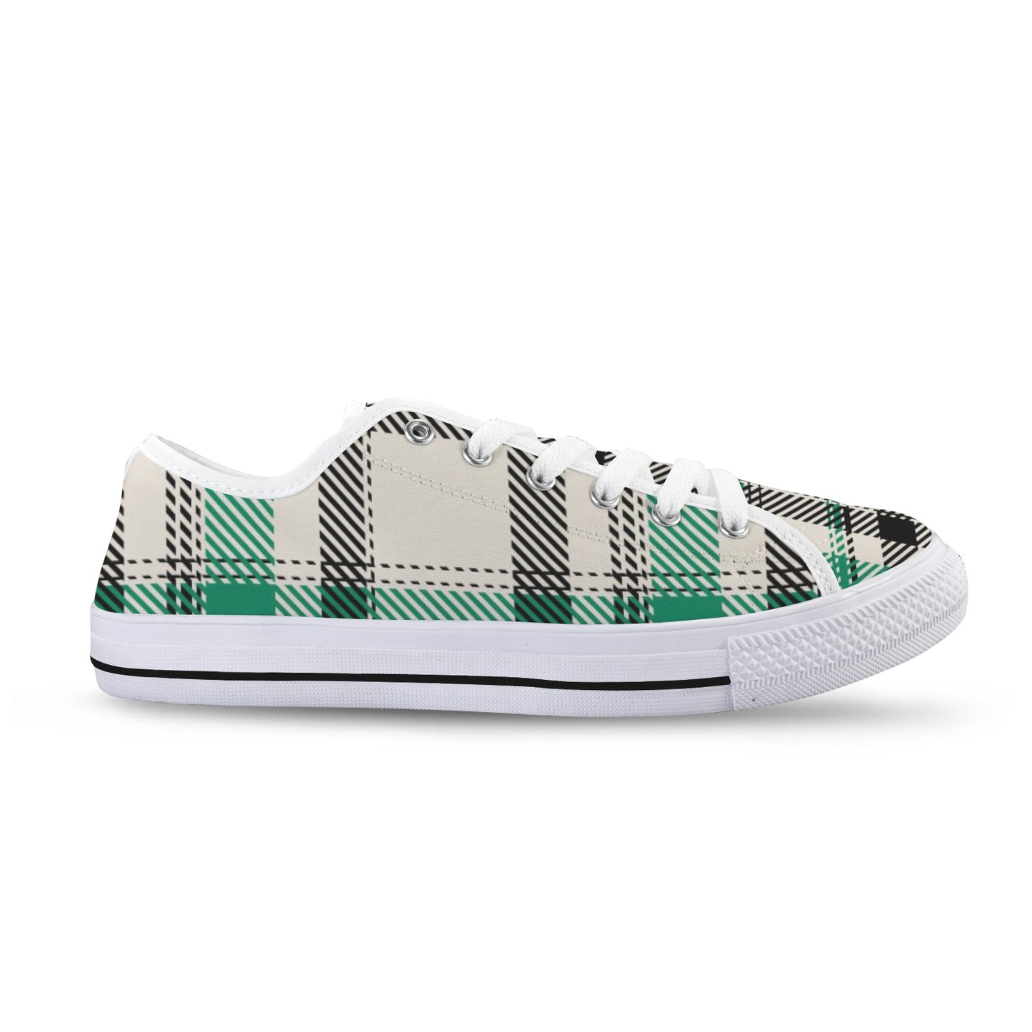 Green Plaid Low Top Women's Shoes