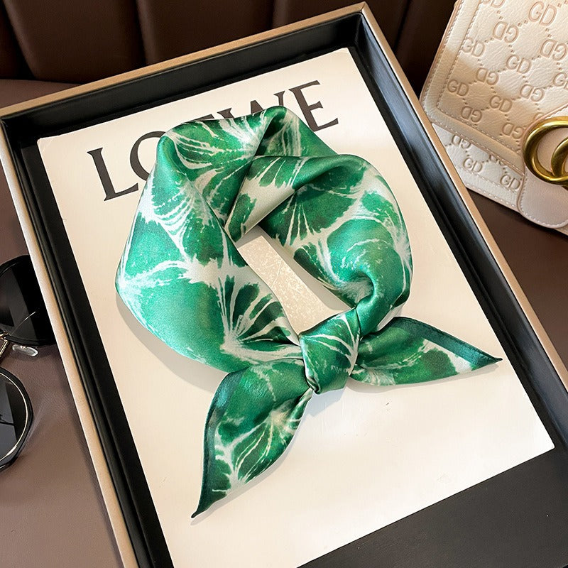 Green Leaves Silk Square Scarf - Harajuku Style