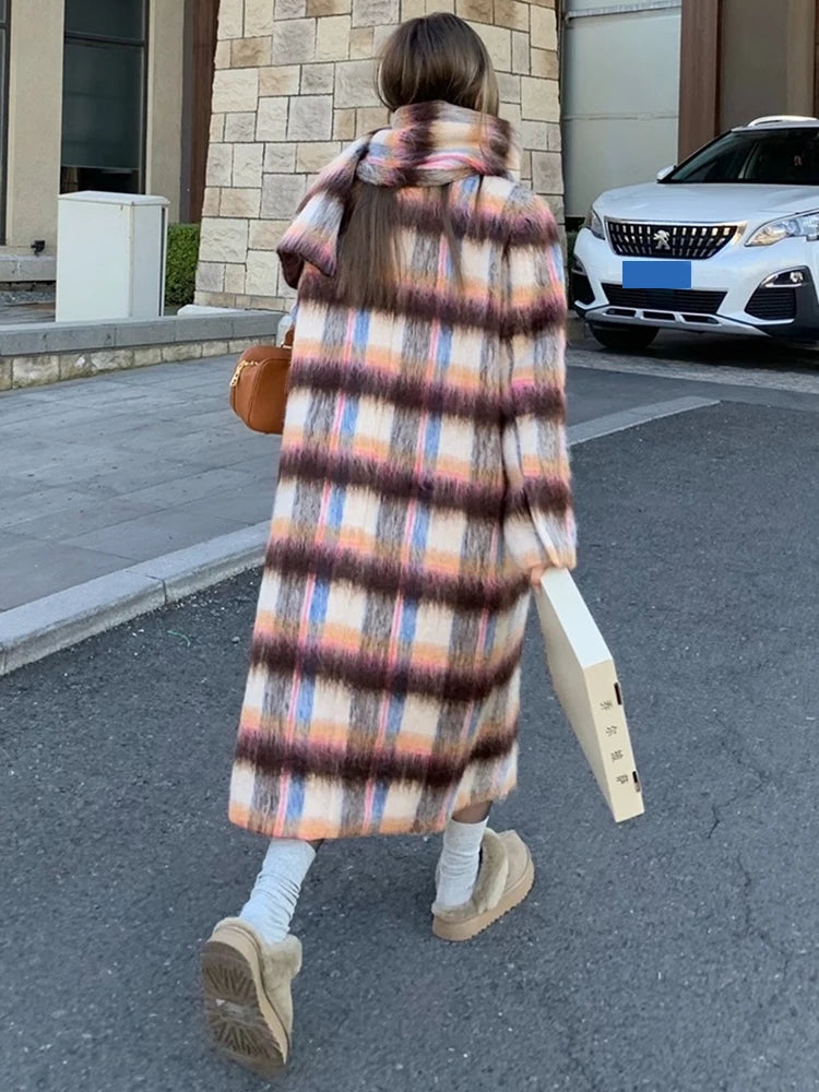 Playful Loose Fit Brown Woolen Coat for Women