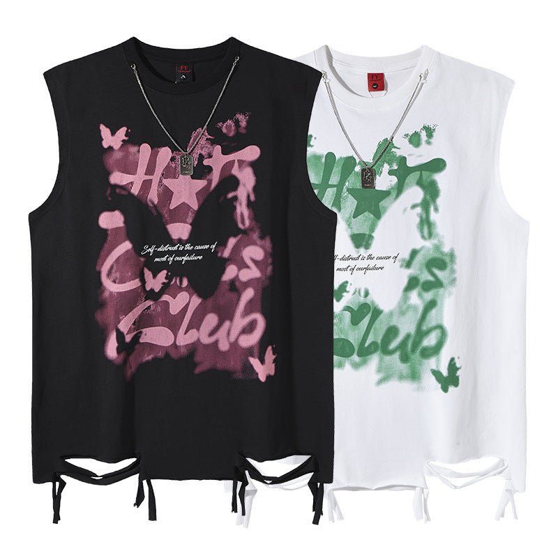 Harajuku Style Letter Print Distressed Sleeveless T-Shirt