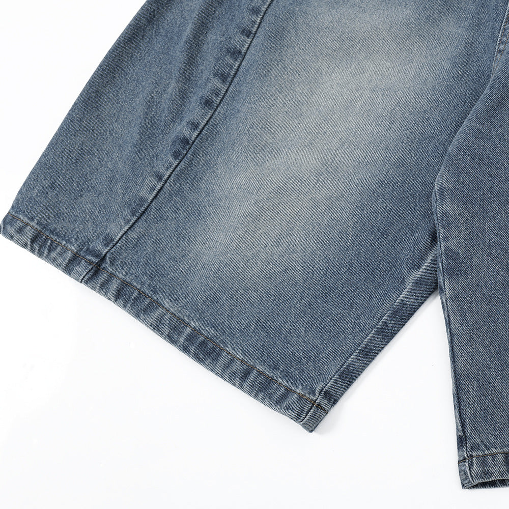 Harajuku Punk Washed Distressed Denim Shorts for Men