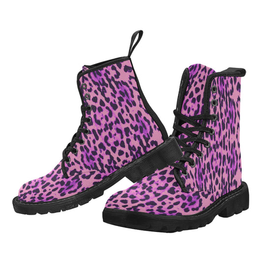 Purple Leopard Cheetah Women's Lace Up Canvas Boots