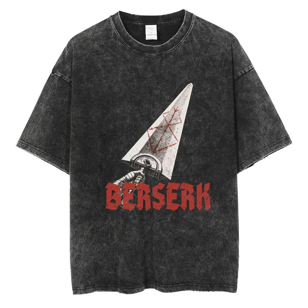 Men's Washed Black Hip Hop Streetwear T-Shirt
