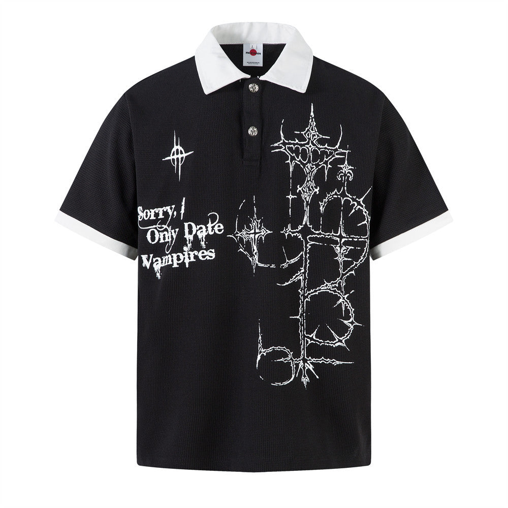 Dark Gothic Thorns Print Polo Shirt - Harajuku Style