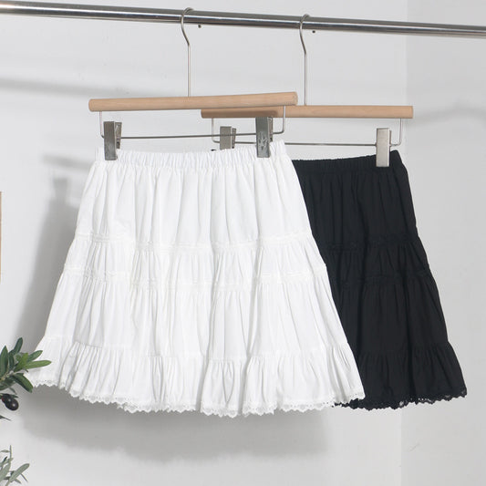High-Waisted Half-Length Skirt with Versatile Lace and Fluffy Design for Women