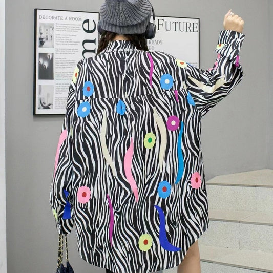 Playful Leopard Print Long-Sleeved Denim Shirt