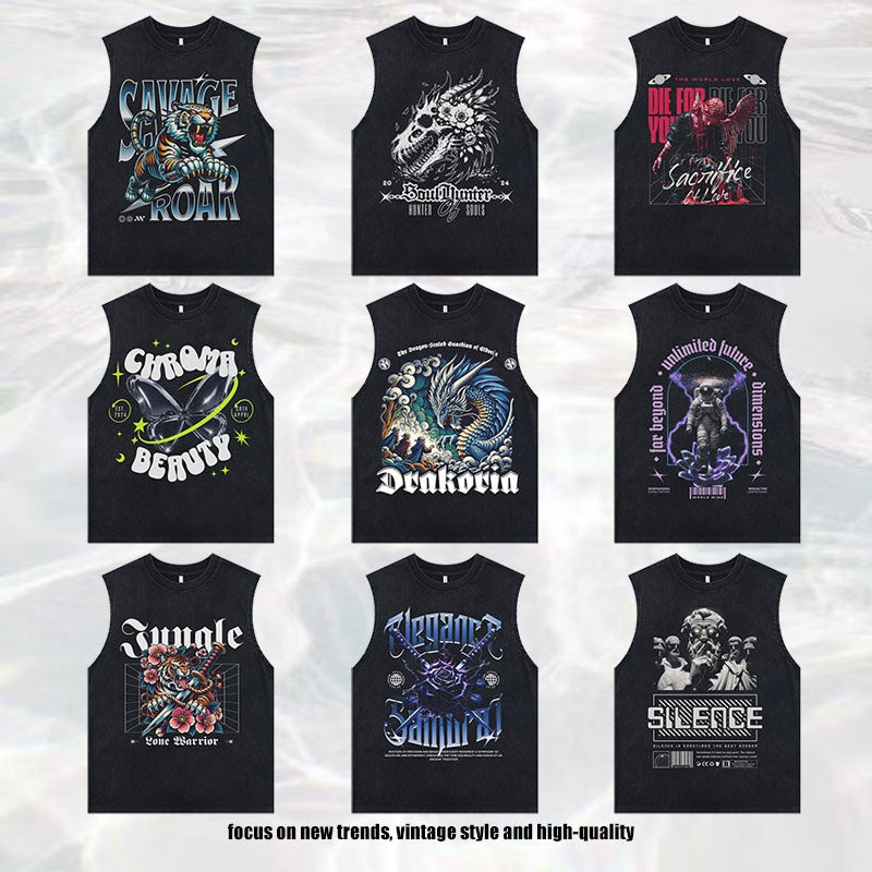 Harajuku Style Vintage Retro Print Sleeveless T-Shirt