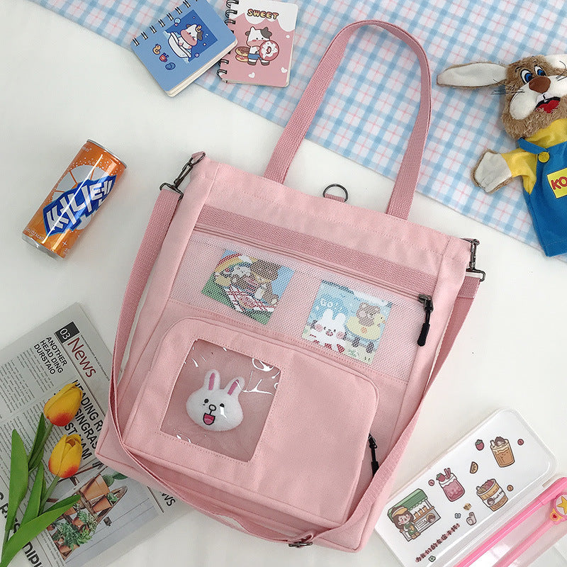 Korean Spring Canvas Rabbit Pendant Backpack