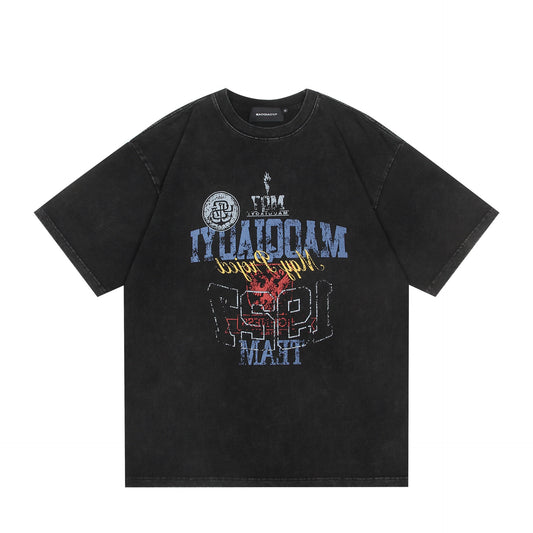 Vintage Washed Letter Print Loose Fit Short Sleeve Tee