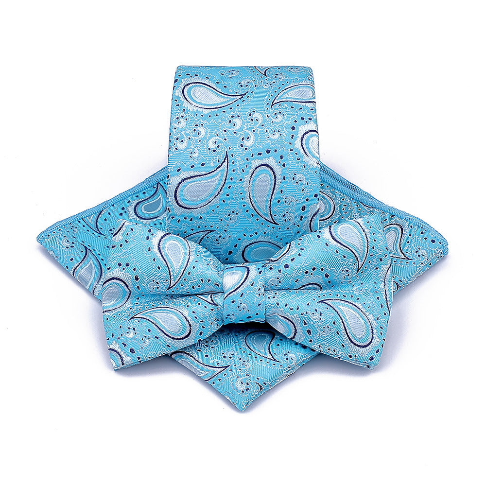 Polyester Tie Men's Jacquard Cashew Flower Floral Bow Tie Set