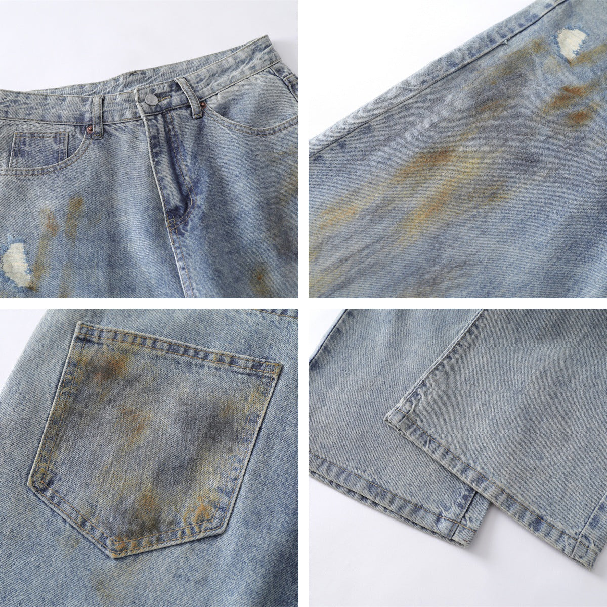 Unisex Washed Distressed Denim Pants