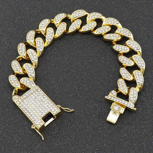 Harajuku Style Diamond-Encrusted Cuban Chain Bracelet