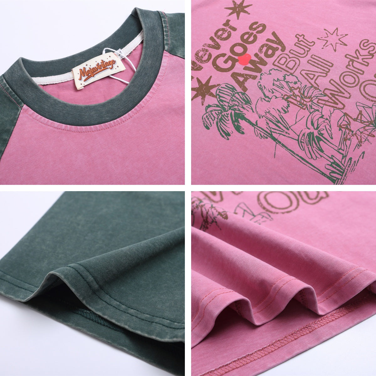 Harajuku Style Letter Print Contrast Short Sleeve T-Shirt