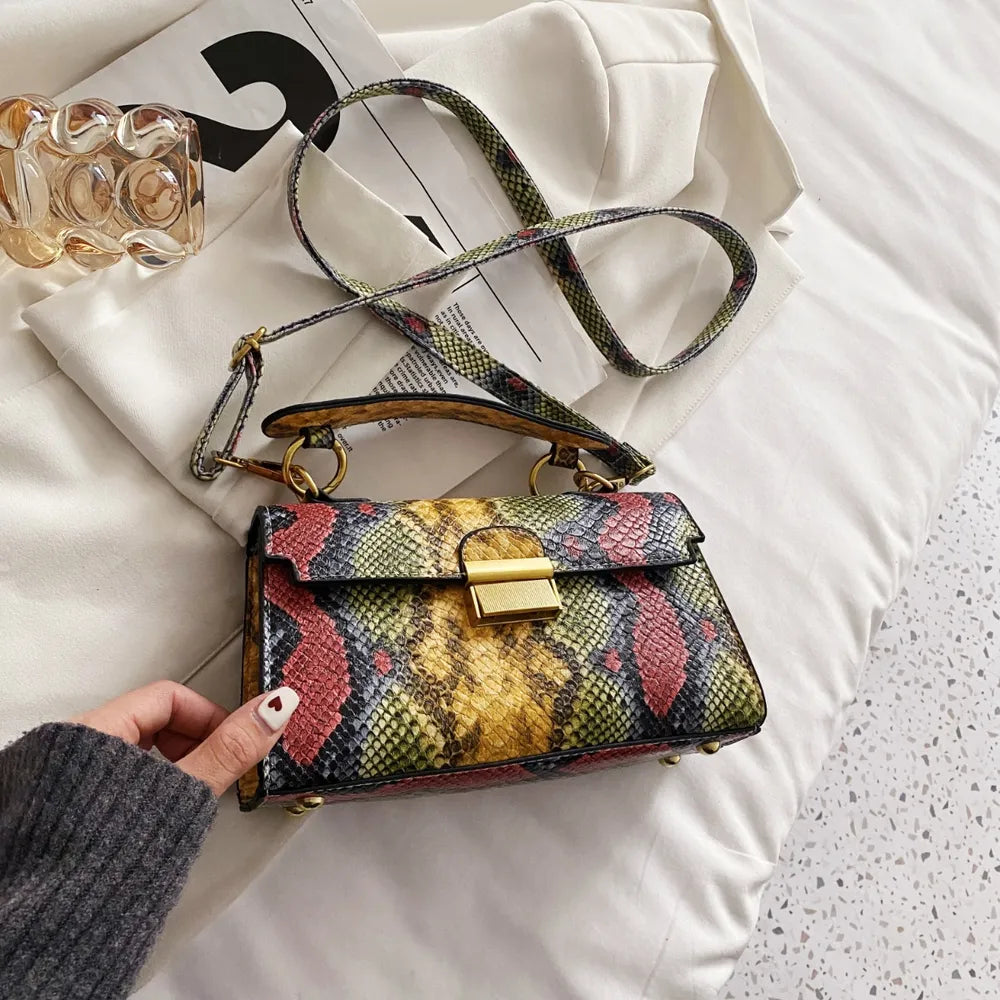 Playful PU Leather Snakeskin Print Crossbody Bag