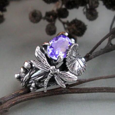 Black Lotus Leaf Dragonfly Party Ring