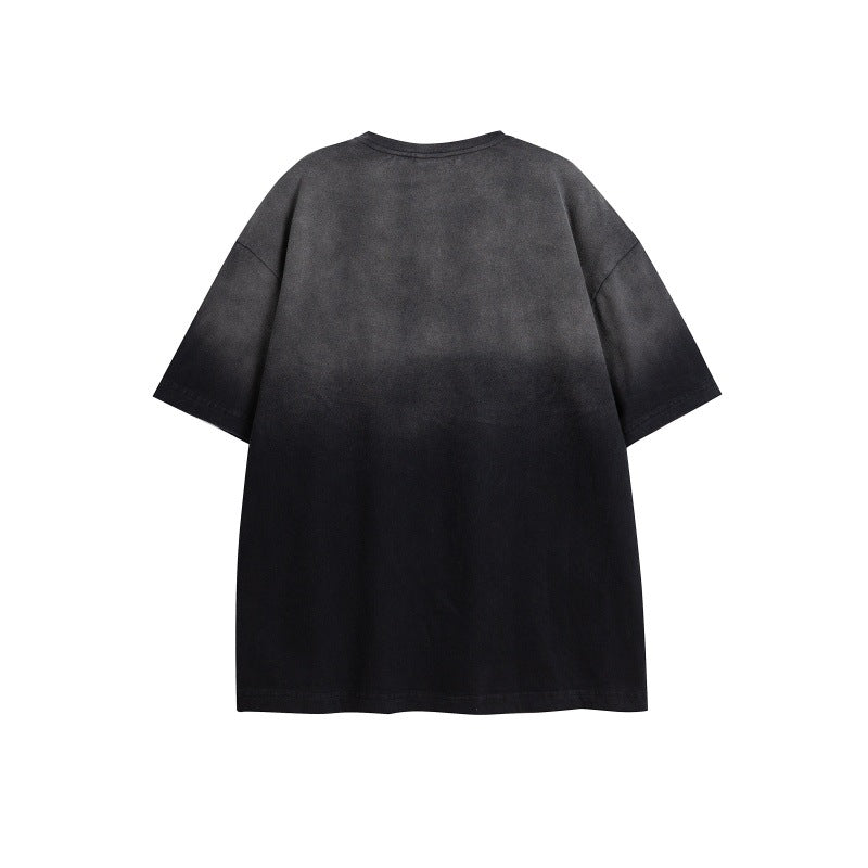 Harajuku Style Washed Gradient Letter Embroidered T-Shirt