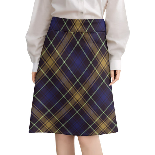 Navy Blue Plaid Zipper Skirt for Women
