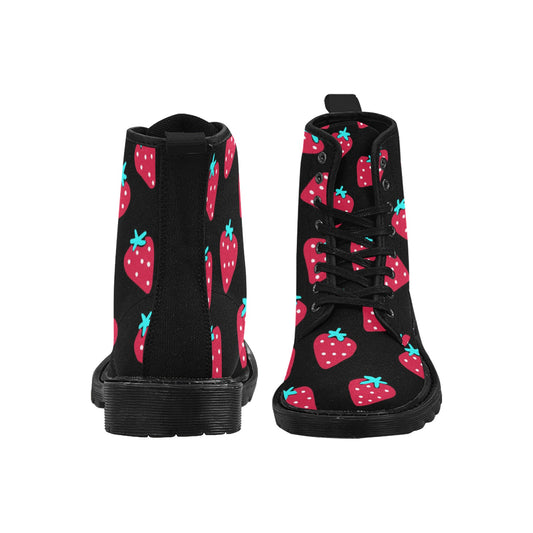 Strawberry Black Canvas Lace Up Boots