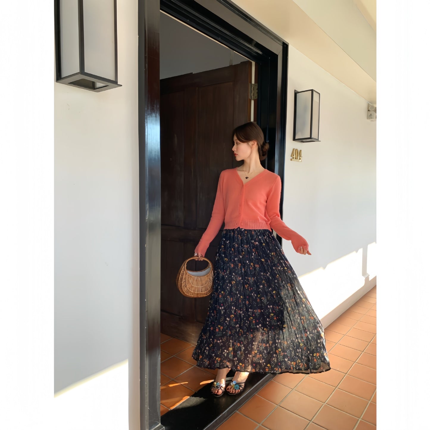 Retro Floral High Waisted Skirt for Women