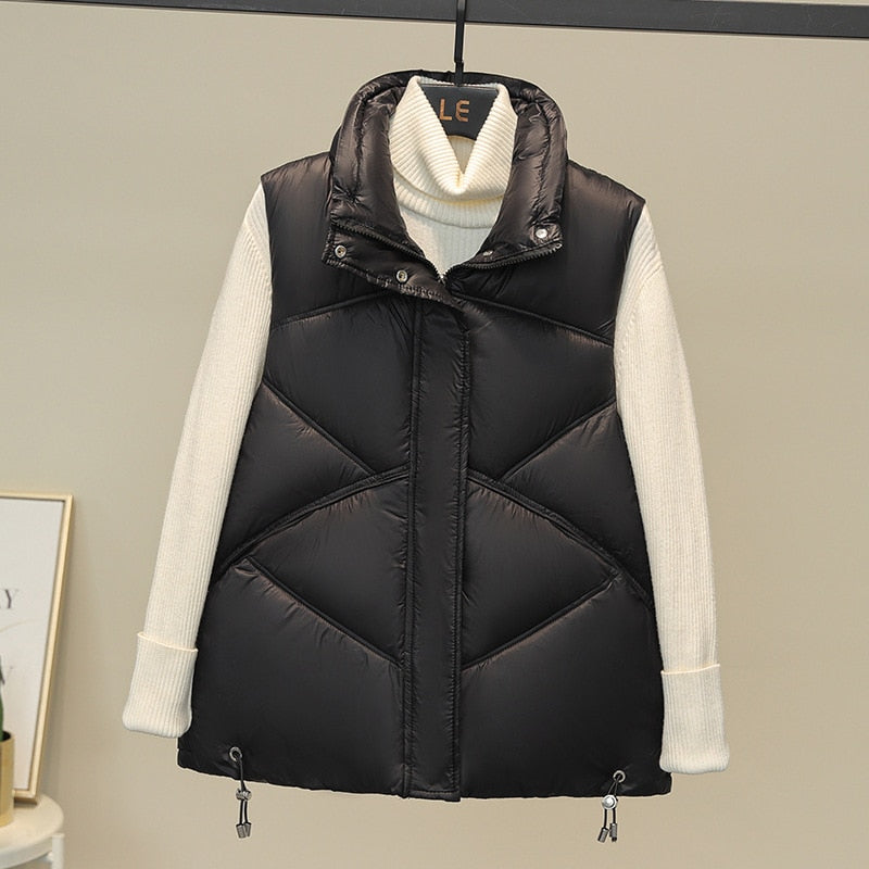 Playful Autumn Stand Collar Vest Coat for Ladies