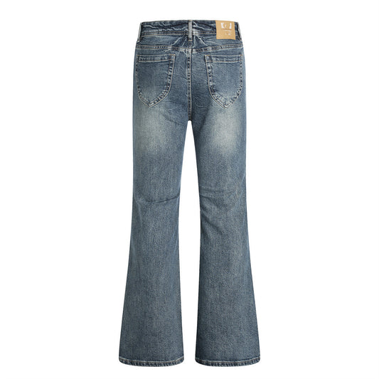 Vintage Washed Denim Flare Pants for Men with Unique Pocket Design