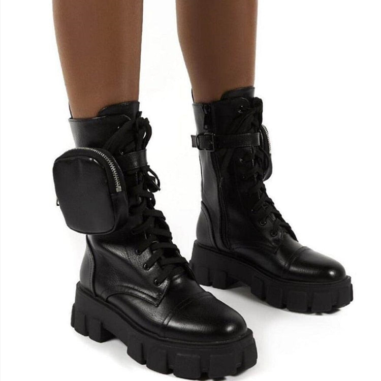 Harajuku Style Pocket Motorcycle Boots for Women