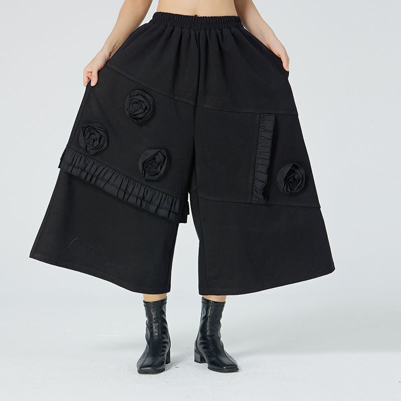 Harajuku-Inspired Three-Dimensional Flower Wide Leg Pants