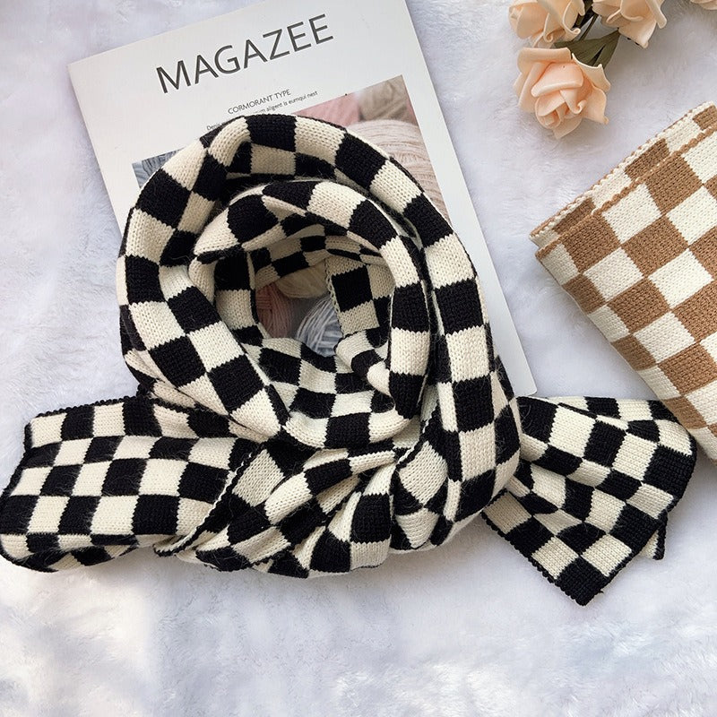 Harajuku Style Checkerboard Plaid Knitted Scarf