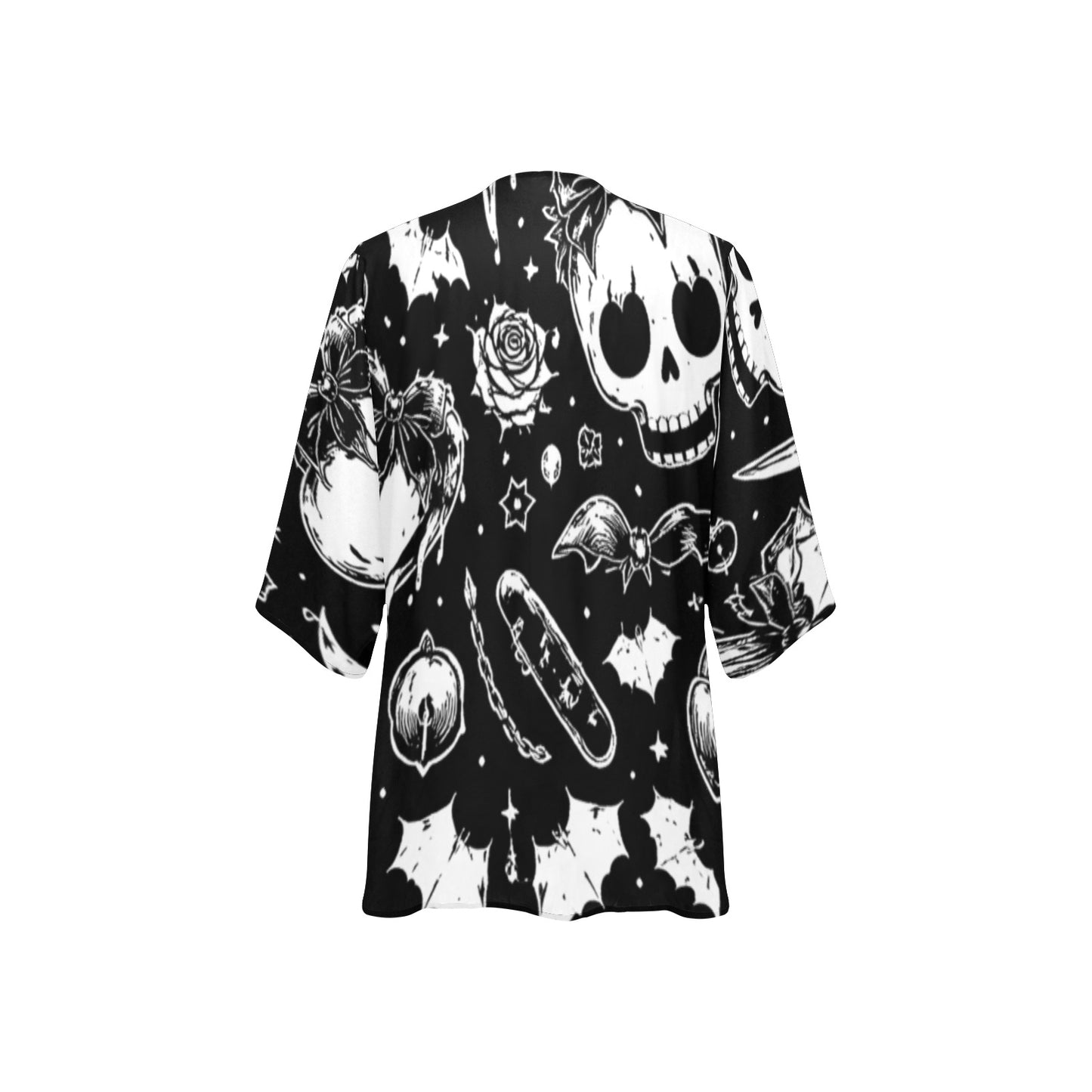 Skulls Goth Pattern Women's Kimono Chiffon Cover Up