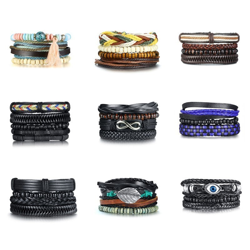 4pcs Adjustable Black Bracelets Set - Harajuku Style Jewelry