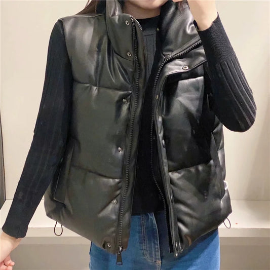 Harajuku Style Black Faux Leather Vest for Women