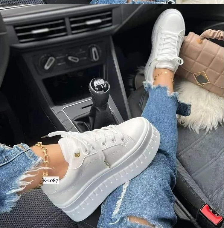 Women's Thick Soled Lace Up Casual Shoes