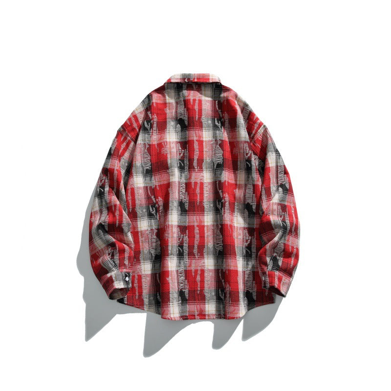 Harajuku Plaid Long Sleeved Loose Shirt for Men