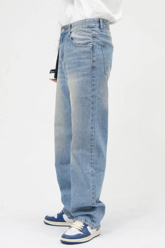 Harajuku Style Washed Mid Rise Jeans with Pockets