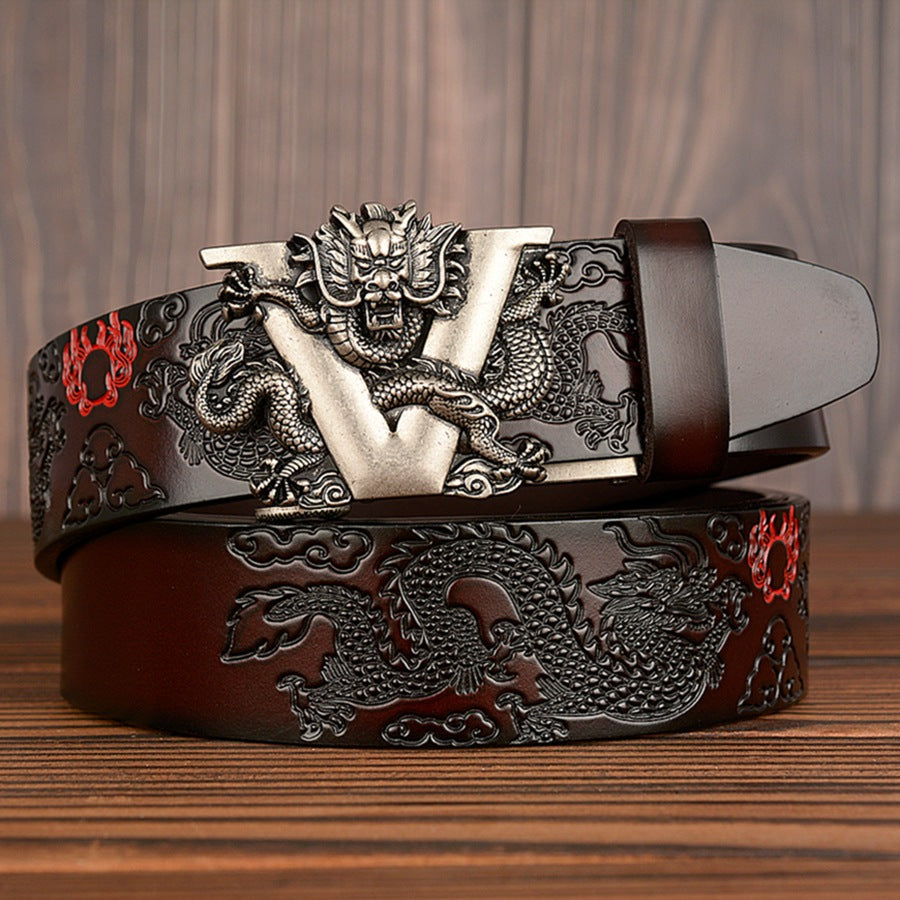 Harajuku Style Male Chinese Dragon Belt - Genuine Leather