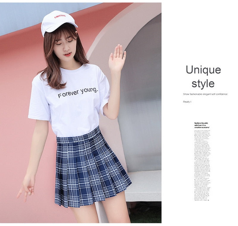 Harajuku Style High Waist Pleated Mini Skirt for Women