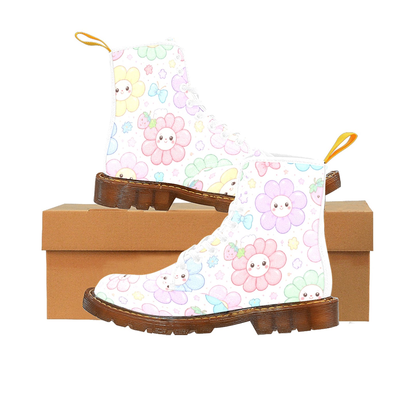 Pastel Harajuku Floral Pattern Women's Lace Up Canvas Boots