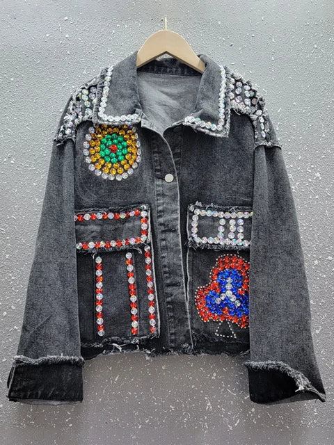 Spliced Diamonds Denim Jacket for Women - Harajuku Style