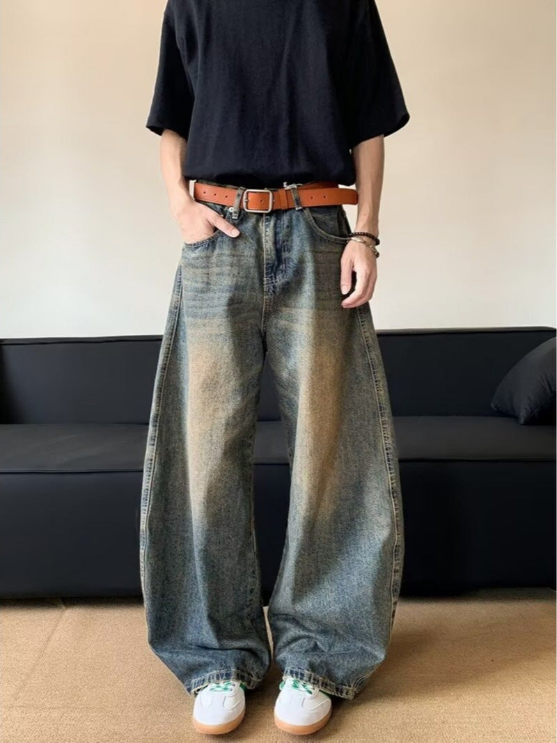 Casual Vintage Blue Wide Leg Knife Pants