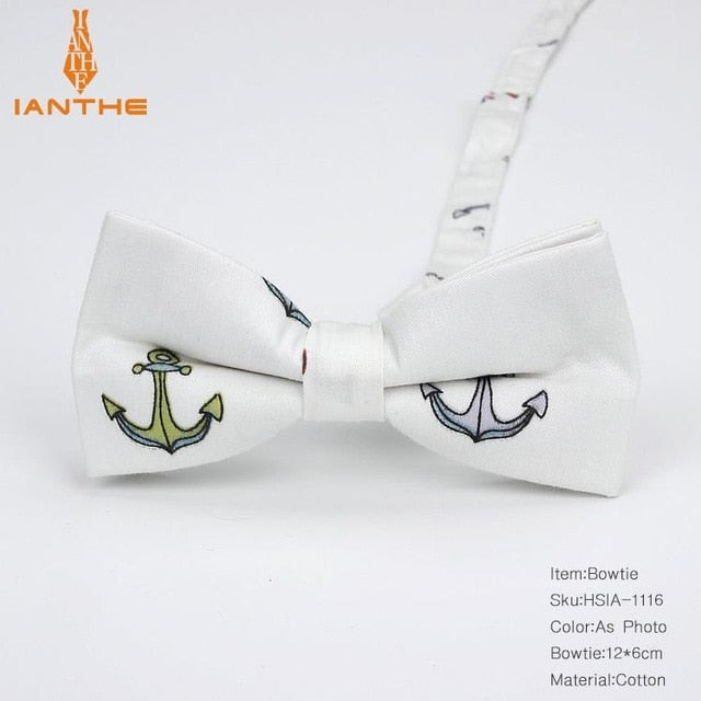 Cotton Vintage Anchor Print Bow Tie
