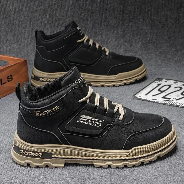 Versatile High Top Leather Men's Boots - Harajuku Style