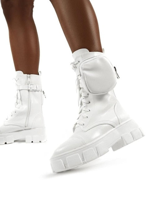 Harajuku Style Pocket Motorcycle Boots for Women